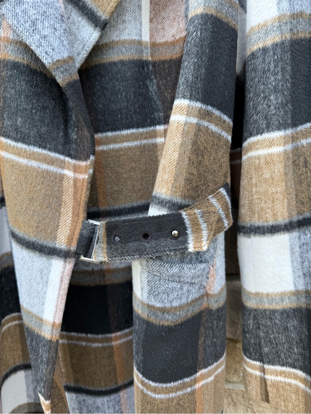 Rachel Roy Plaid Belted Long Coat Wool Blend | XL - Picture 3 of 8